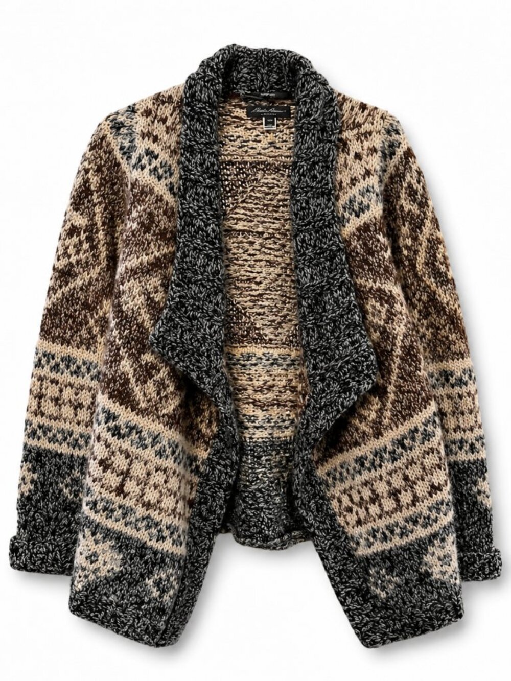 Eddie Bauer Hand-Knitted Fair Isle Cardigan S/M Alpaca Wool Blend Wrap NWOT